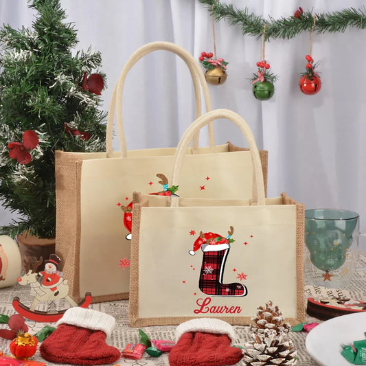 Personalised Christmas Initial Tote Bag & Santa Sack Gift Bag Holiday Gift Bag Peaceful Pleasures Health and Wellness