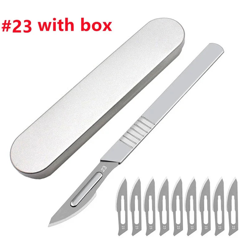 11# 23# Carbon Steel Carving Metal Scalpel Blades Handle Scalpel DIY Cutting Repair Animal Surgical Knife Tool Kits Box Non Slip Peaceful Pleasures Health and Wellness B with box