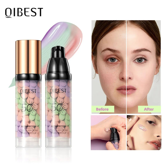 QIBEST Tri-Color Makeup Primer & Concealer Cream – 40g Face Makeup Primer Oasis Select