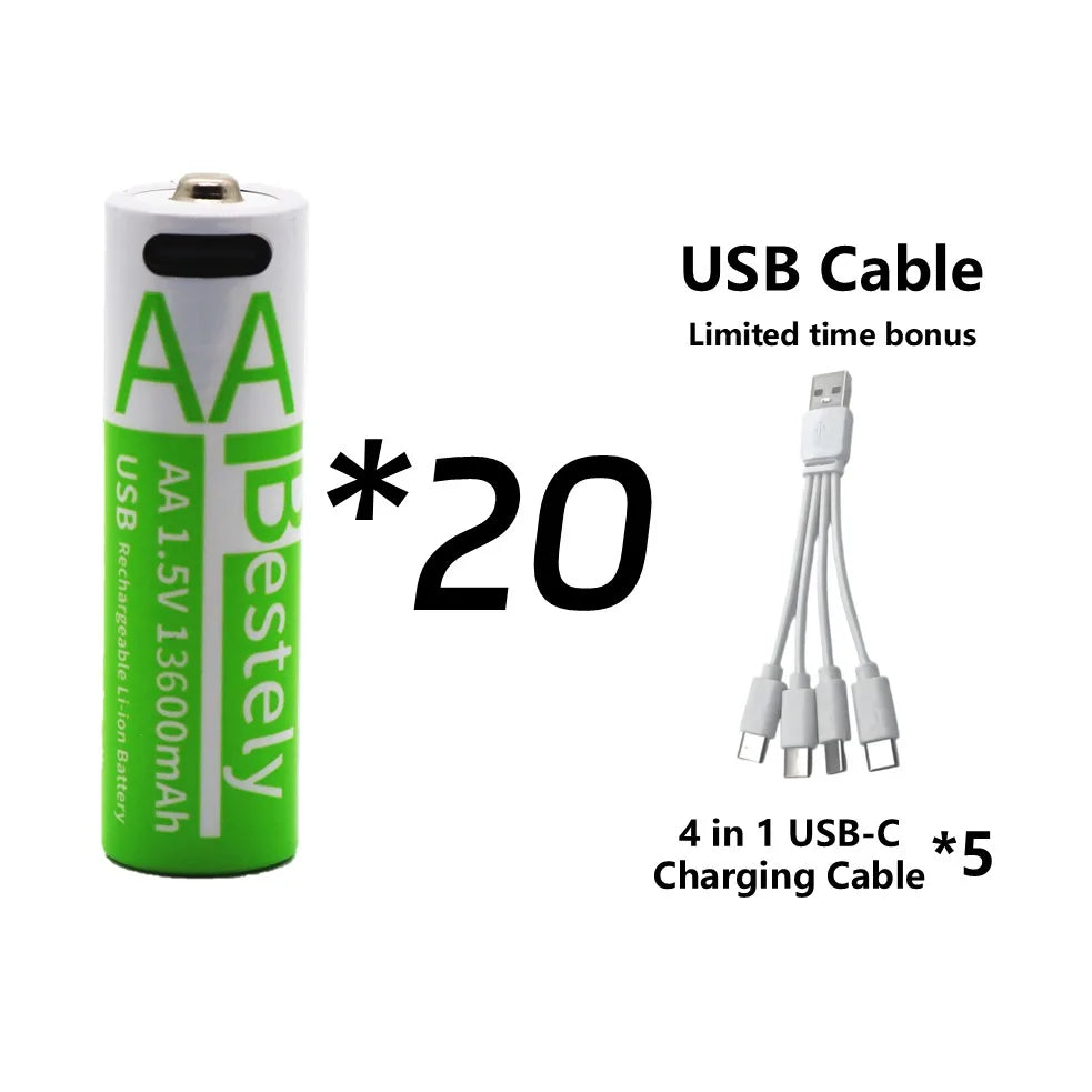 Rscrola 13600mAh AA Rechargeable Batteries USB-C Charging