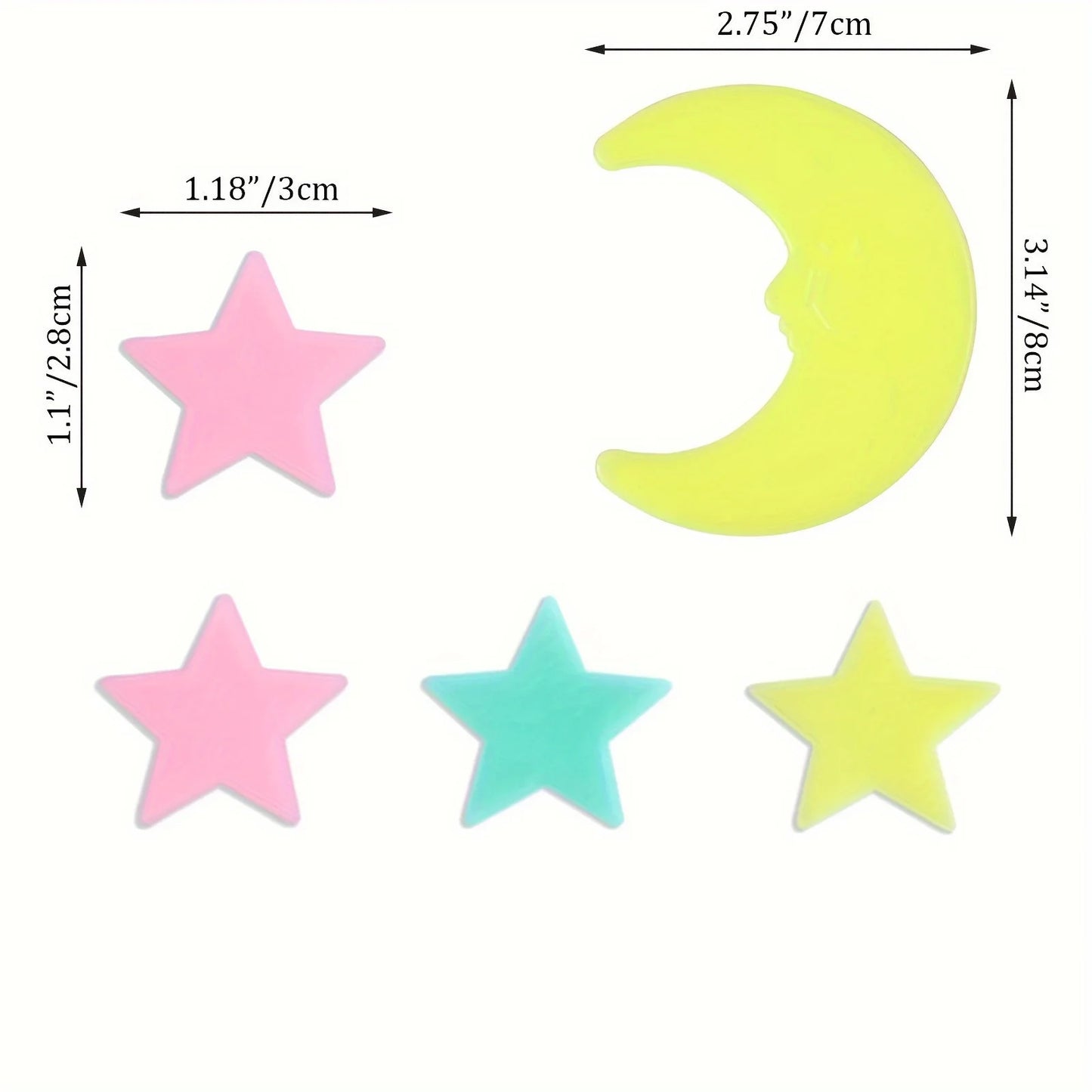 100Pcs Glow in the Dark Star & Moon 3D Wall Stickers – Bedroom
