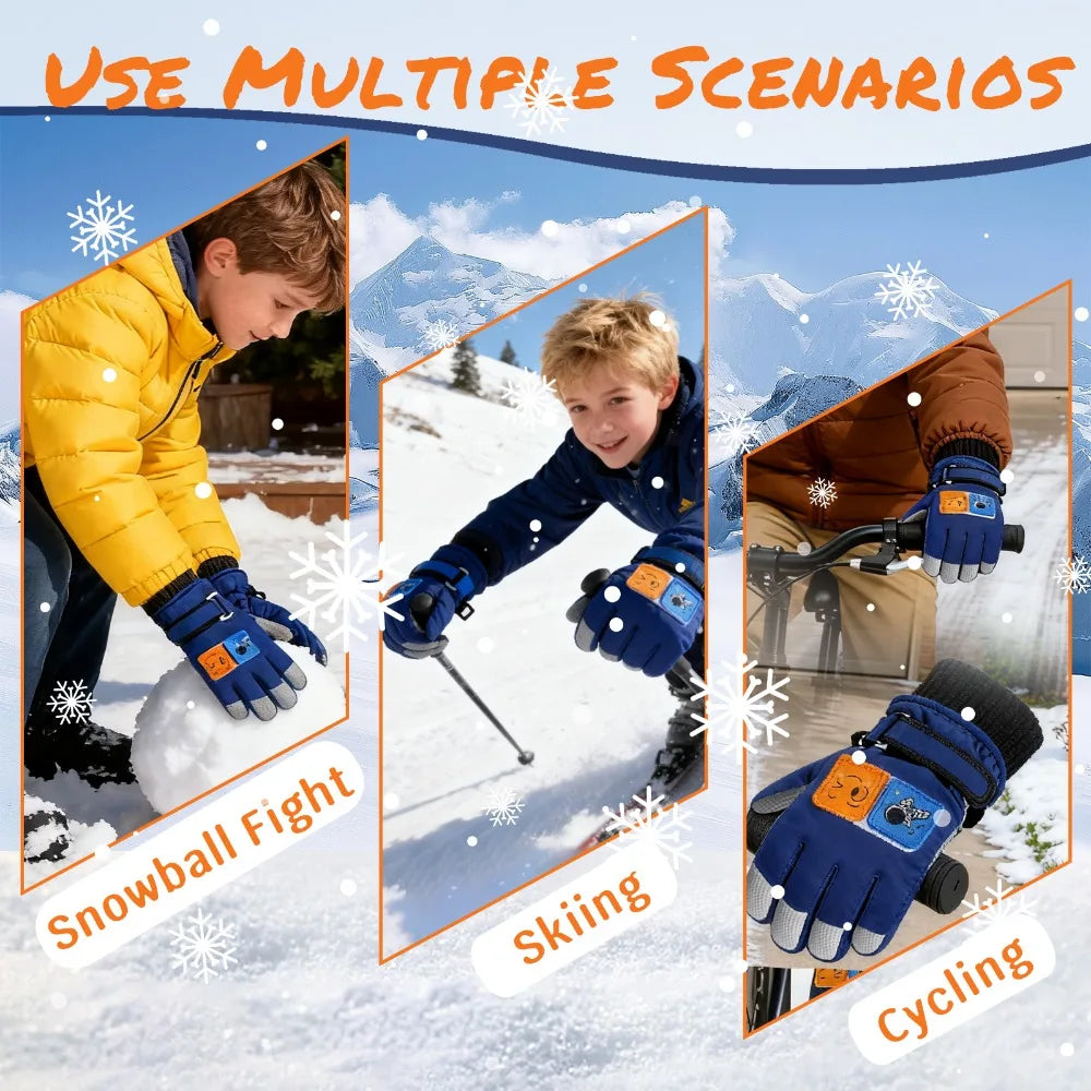 Kids' Snow Gloves for Boys Girls - Winter Warm with Anti-Slip Grip & Cute Designs for Bike Riding, Snow Play, Skating Peaceful Pleasures Health and Wellness