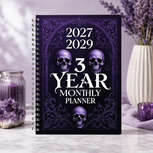 2027 2029 3 Year Monthly Planner Gothic Skull Spiral Journal Peaceful Pleasures Health and Wellness