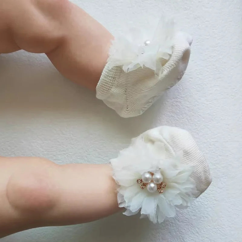 Cute Pearl Bows Baby Headband Socks Set Non Slip Cotton Sock Lace Flower Newborn Hair Band Turban Girl Hair Accessories Peaceful Pleasures Health and Wellness