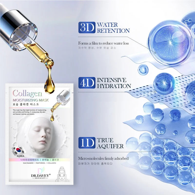 DR.DAVEY Collagen Moisturizing Facial Mask Facial Care Moisturizing and Tender Skin Easy to Absorb Portable 10 Tablets/Box Peaceful Pleasures Health and Wellness
