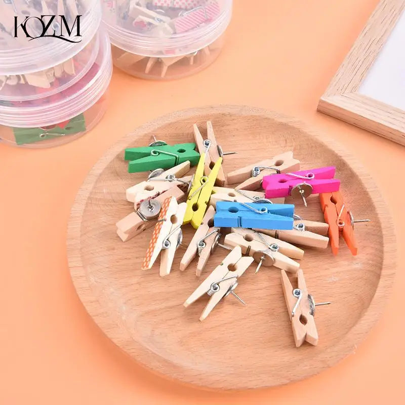20-Pack Wooden Clip Push Pins for Cork Boards & Bulletin Boards