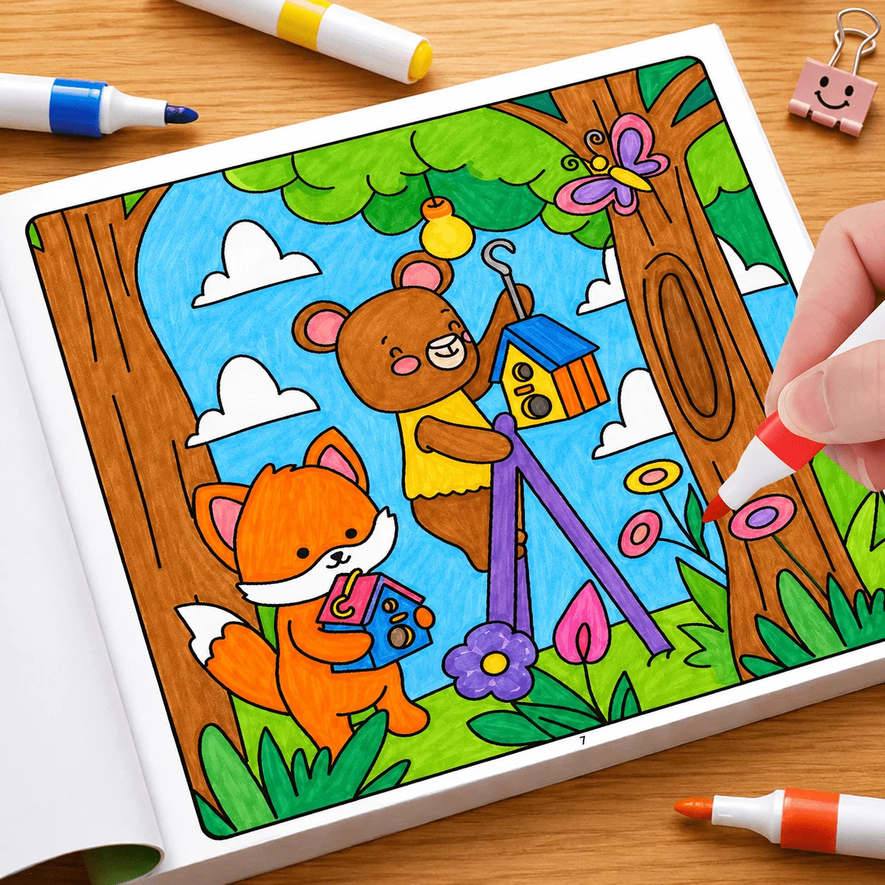 Cozy Friends Cute Animal Coloring Book 32 Pages Kawaii Cartoon Scenes