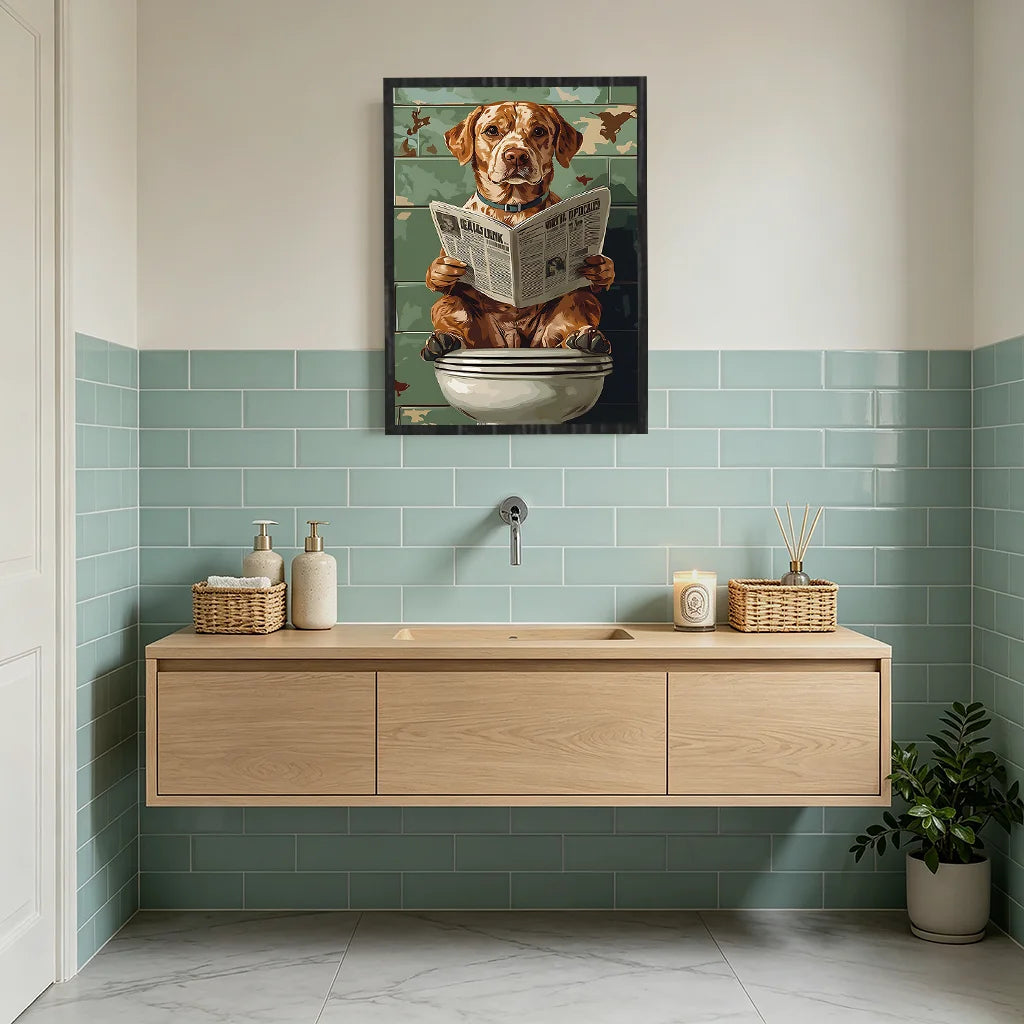 Vintage Animal Bathroom Wall Art, Funny Dog Retro Pop Art Canvas Painting, Nordic Toilet Poster Print for Restroom Room Decor Peaceful Pleasures Health and Wellness