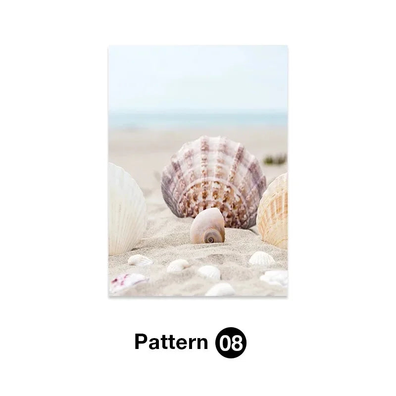 Tropical Ocean Beach Shell Canvas Wall Art | Unframed Print