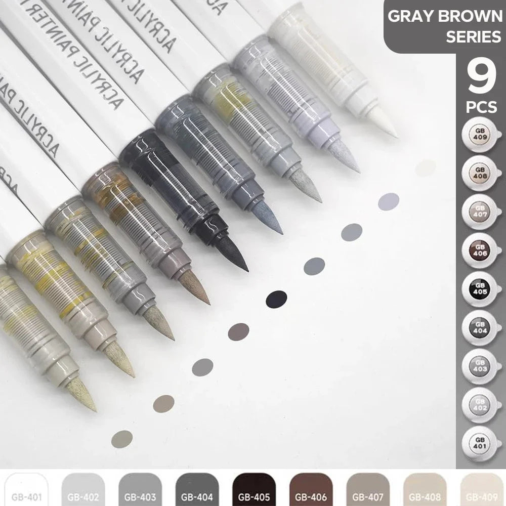 9-Piece Acrylic Brush Marker Set – Pro Art Markers for Artists