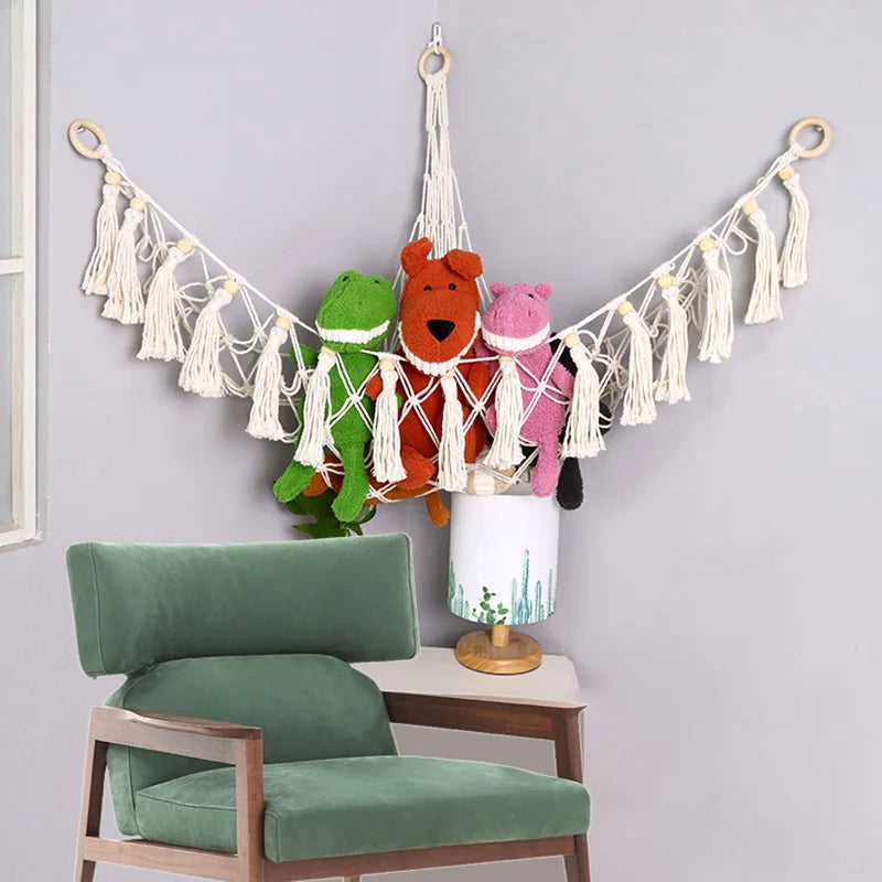 Triangle Wall Hanging Toy Net Pouch Children Room Storage Organizer Knitted Plush Toy Hammock Net Peaceful Pleasures Health and Wellness
