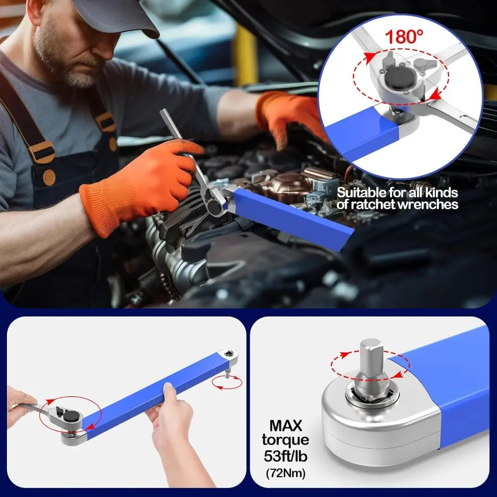 Compact Offset Extension Wrench with 4 Adapters Dual-purpose Impact Socket Ratchet Wrench Car Spanner Automotive Hand Tool Peaceful Pleasures Health and Wellness