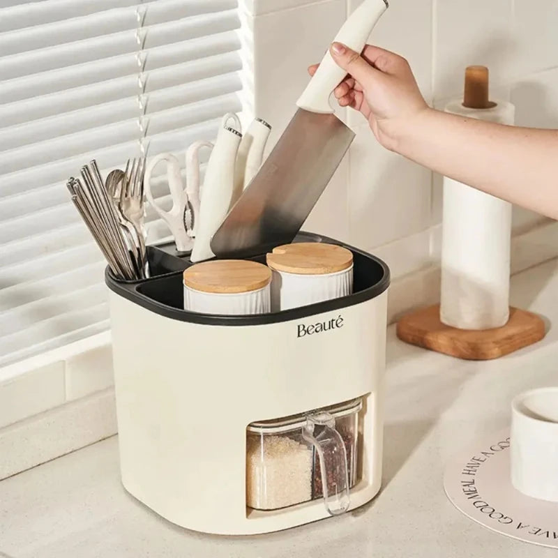 Storage Holders Cute Small Kitchen Organizer Chopstick Box Spice Bottle Storage Holder Large Capacity Rotating Knife Holder Peaceful Pleasures Health and Wellness