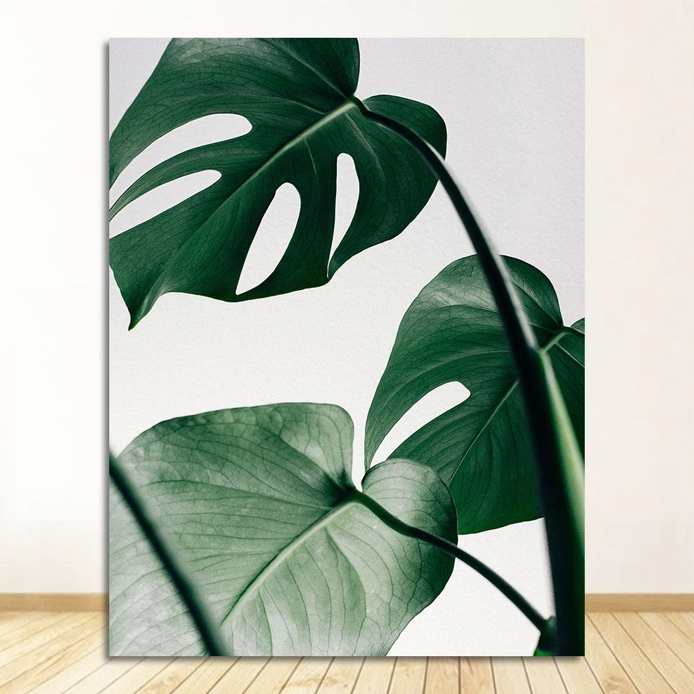 Nordic Tropical Palm Leaf Monstera Canvas Wall Art Print
