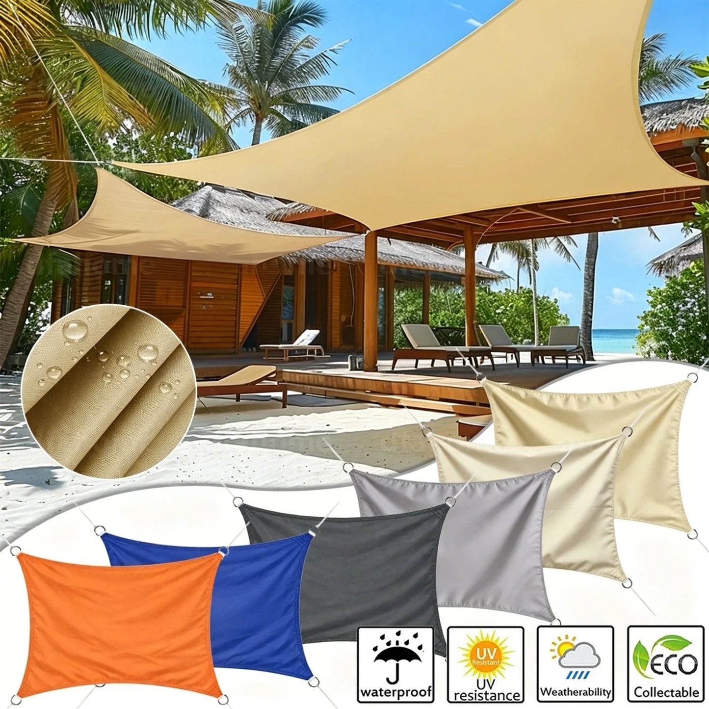 Rectangle Sun Shade Sail 98% UV Block Waterproof Outdoor Canopy