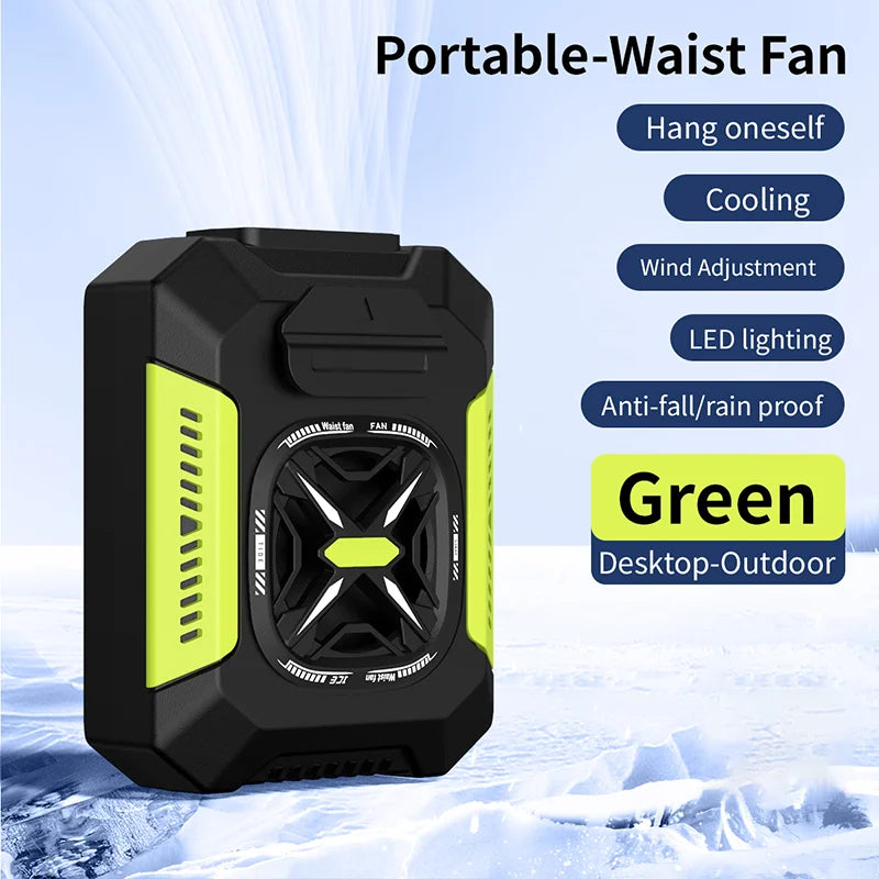 Portable Waist Fan USB Rechargeable Wearable Hanging Neck Fan 3 Speed Waist Clip Fan for Outdoor Work Camping Personal Belt Fan Peaceful Pleasures Health and Wellness Green