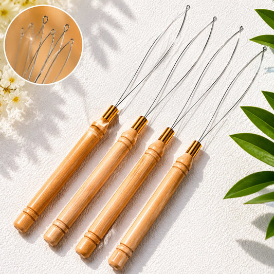 Wooden Crochet Hook Loop Threader for Hair Extensions & Braids Hair Extension Tool Peaceful Pleasures Health and Wellness 4pcs