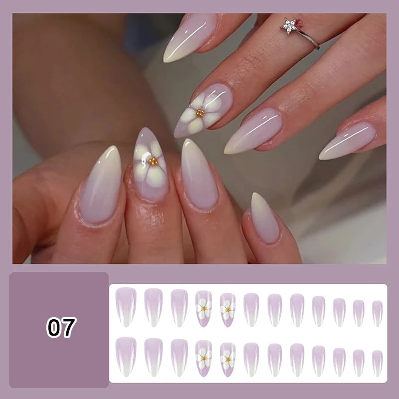 24/30Pcs Medium Fake Nail Set With Jelly Glue Gradient French Press On False Nail Elegantstyle Nails Full Cover Wearing False Peaceful Pleasures Health and Wellness 7