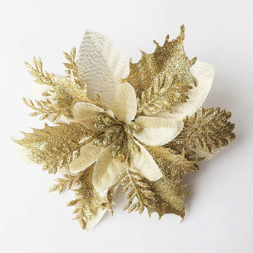 Glitter Artificial Christmas Flower Decoration 15x15cm