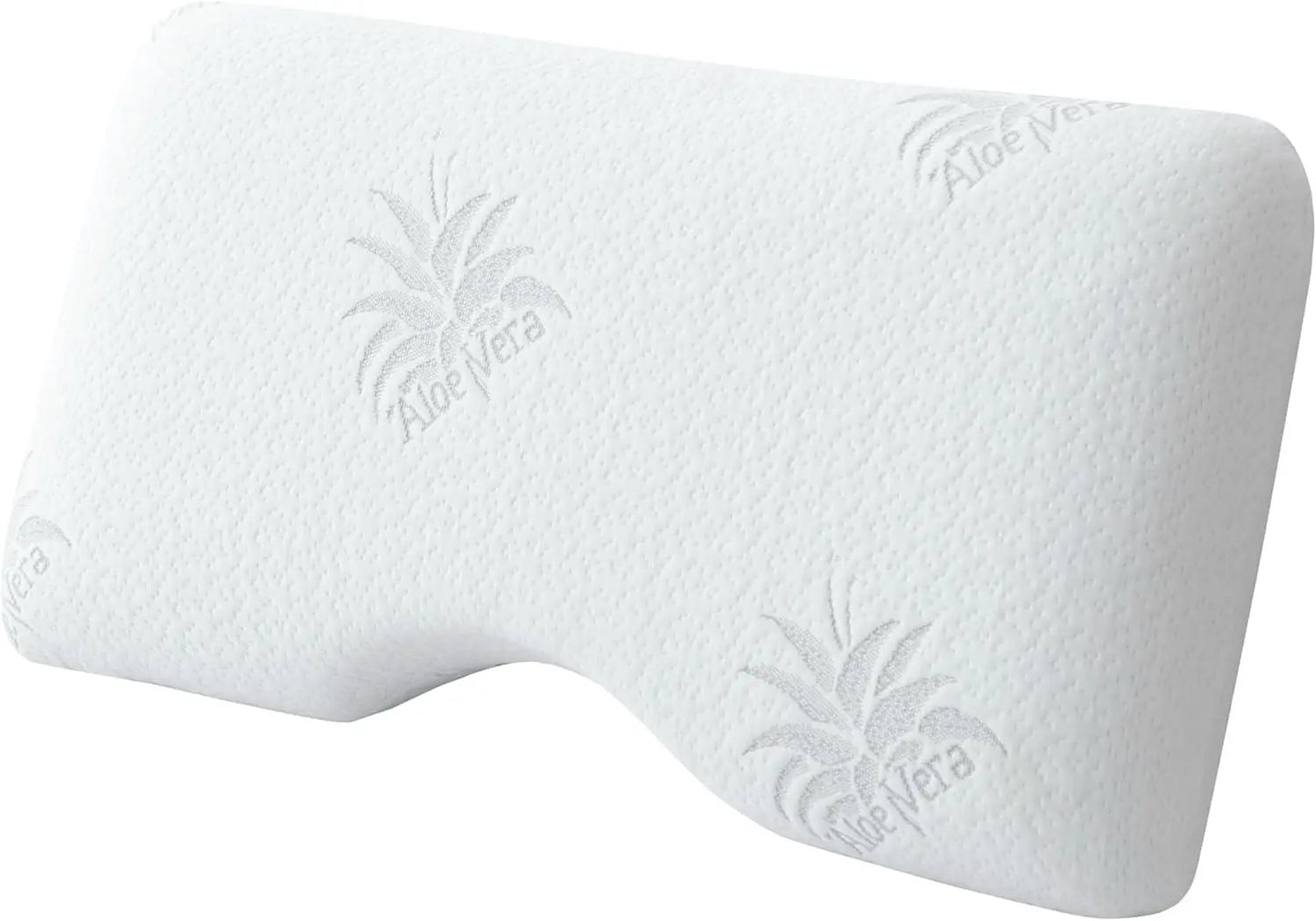 White pillow with 'Aloe Vera' branding on a white background
