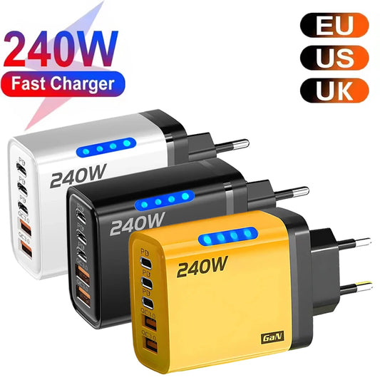 240W GaN 5-Port Fast Charger Hub USB-C PD & QC 3.0 Adapter GaN Charging Hub Peaceful Pleasures Health and Wellness