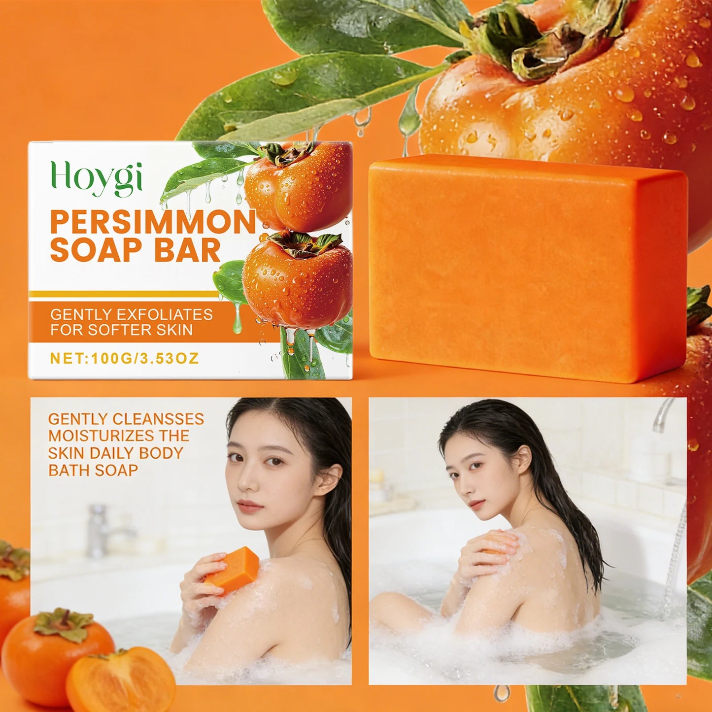 Persimmon Soap Bar Gentle Cleansing Skin Purifying and Deodorizing Soap for Fresh Skin Nourishes and Moisturizes Bath Soap 100g Peaceful Pleasures Health and Wellness