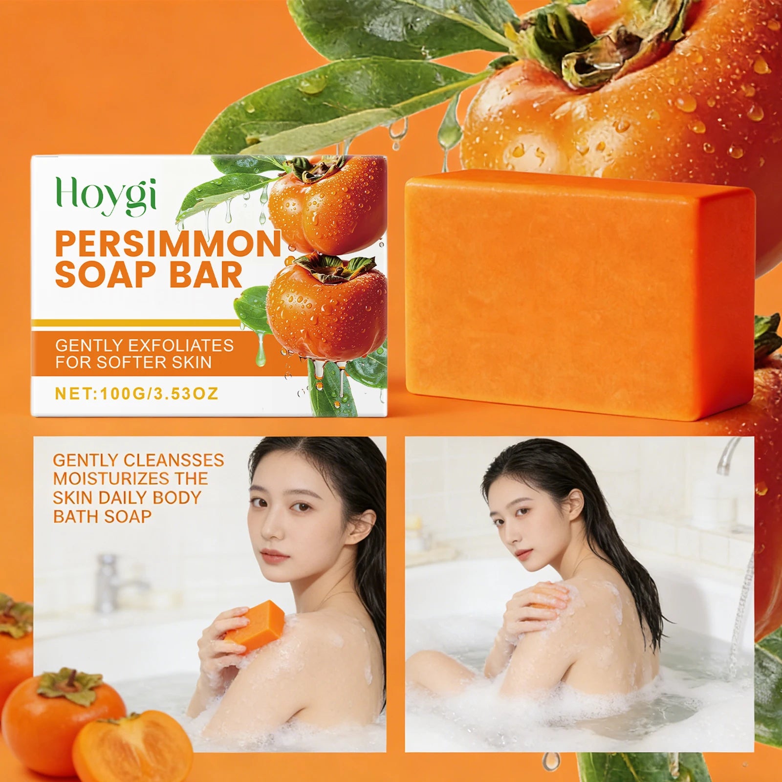 Persimmon Soap Bar Gentle Cleansing Skin Purifying and Deodorizing Soap for Fresh Skin Nourishes and Moisturizes Bath Soap 100g Peaceful Pleasures Health and Wellness