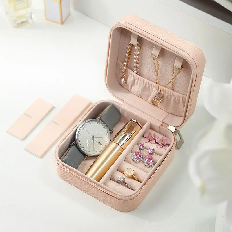 Portable Mini Jewelry Storage Box Travel Organizer Jewelry Case Leather Storage Earrings Necklace Ring Jewelry Organizer Display Peaceful Pleasures Health and Wellness
