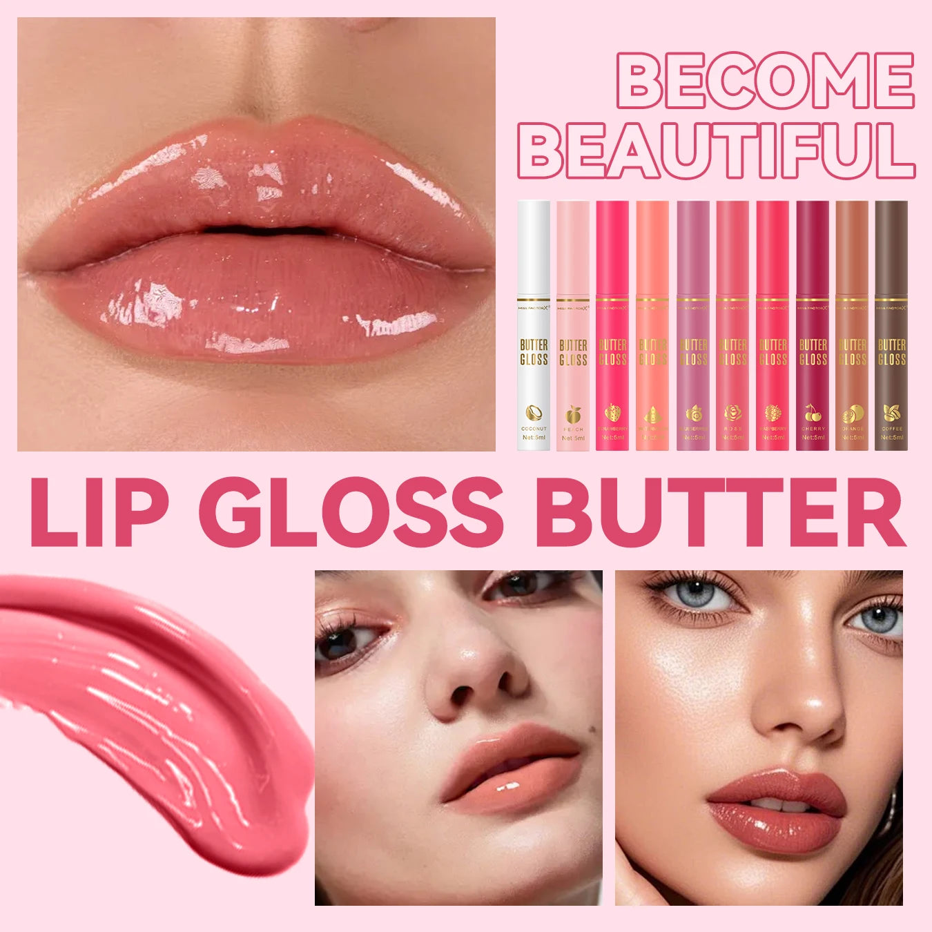 10 pack of dazzling water gloss lip oil, smooth and delicate, with color rendering, moisturizing, full and plump, women's gift Peaceful Pleasures Health and Wellness
