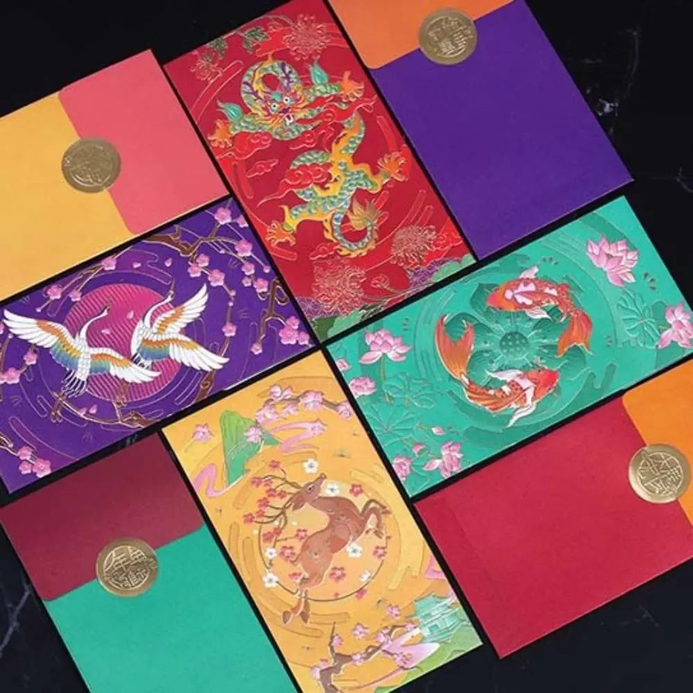 Hot Stamping Chinese New Year red envelopes Solid Embossed Lucky Money Bag Thickened Paper Red Packet Year of The Snake Peaceful Pleasures Health and Wellness