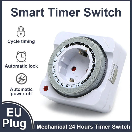 EU Plug 24 Hours Timer Switch Mechanical Smart Countdown Switch Socket Indoor Automatic Power-off Cycle Timing Switch Socket Peaceful Pleasures Health and Wellness