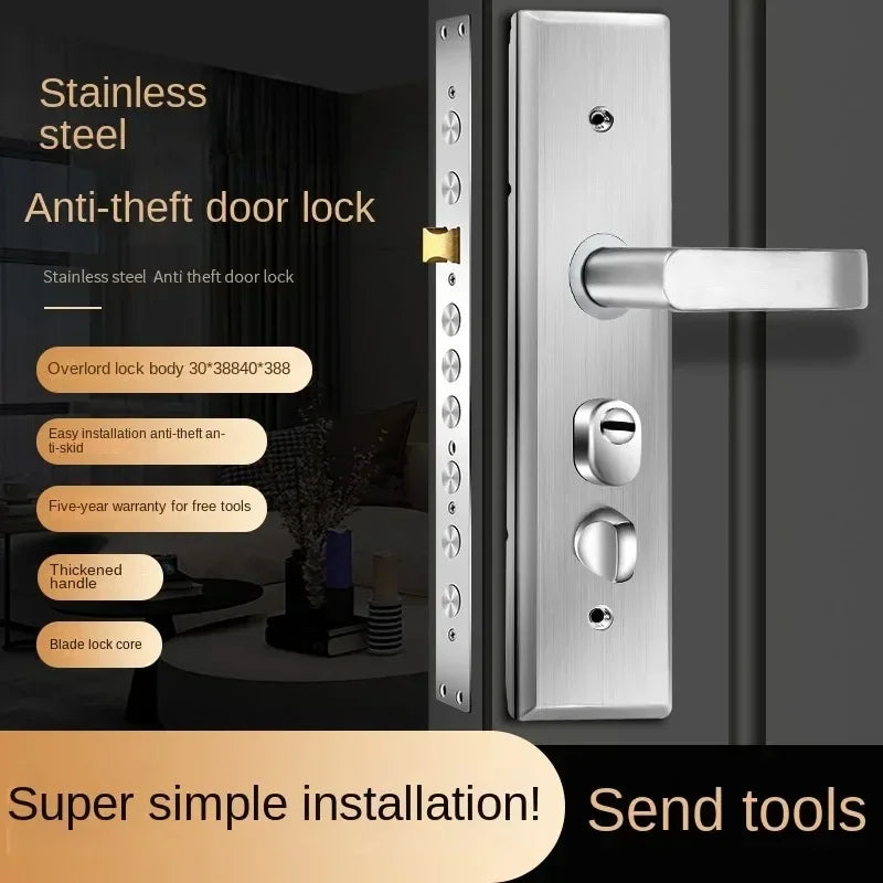 Anti-Theft Door Lock Set – Stainless Steel Handle & Keys