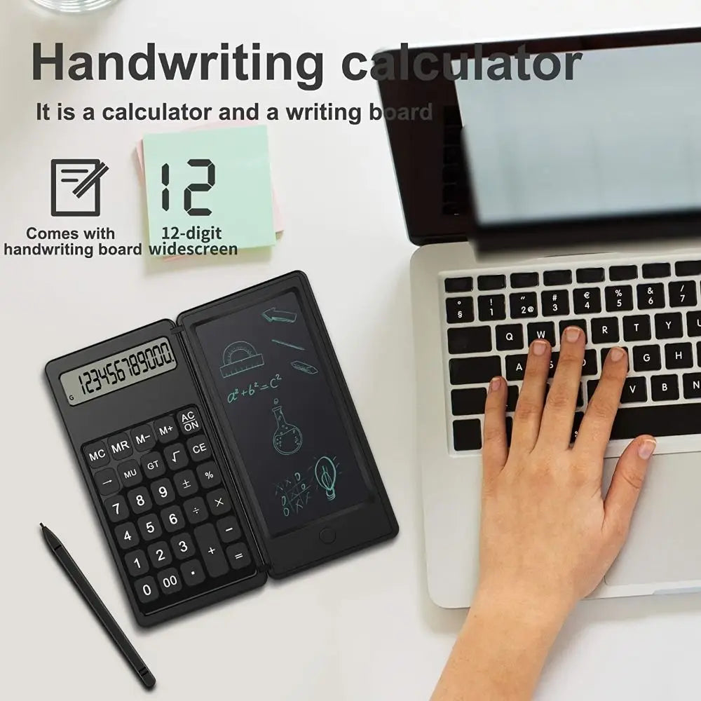 Foldable 12-Digit Scientific Calculator with LCD Notepad