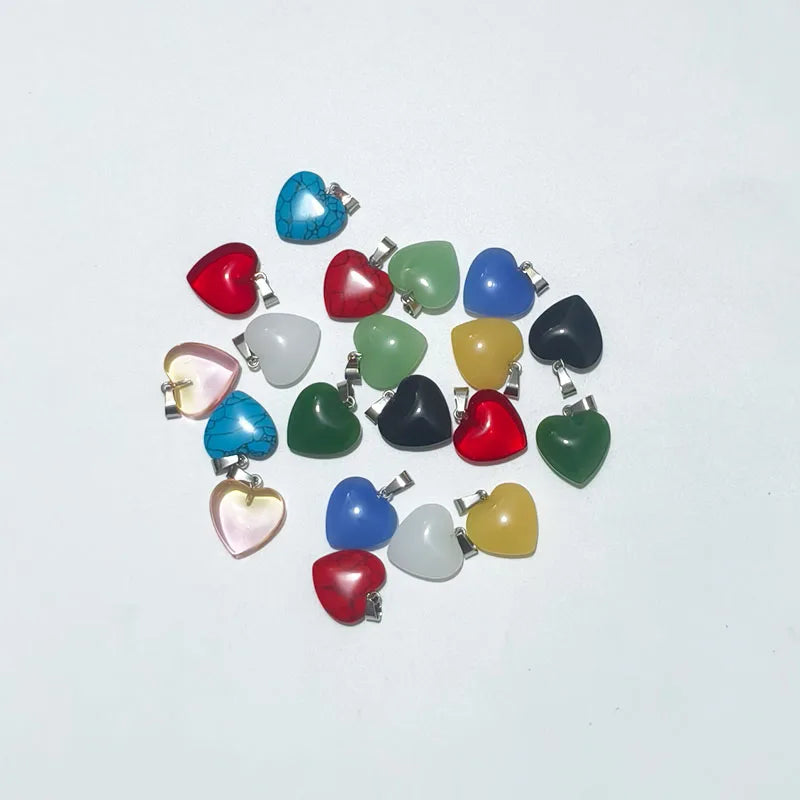 Random10pcs/set Mixed Color Heart Shaped Stone Crystal Pendants Charms Beads For DIY Jewelry Necklace Craft Accessories Peaceful Pleasures Health and Wellness