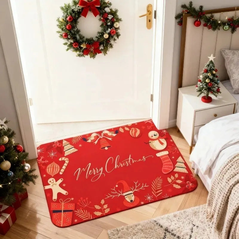 Christmas Crystal Velvet Non-Slip Door Mat | Holiday Welcome Mat