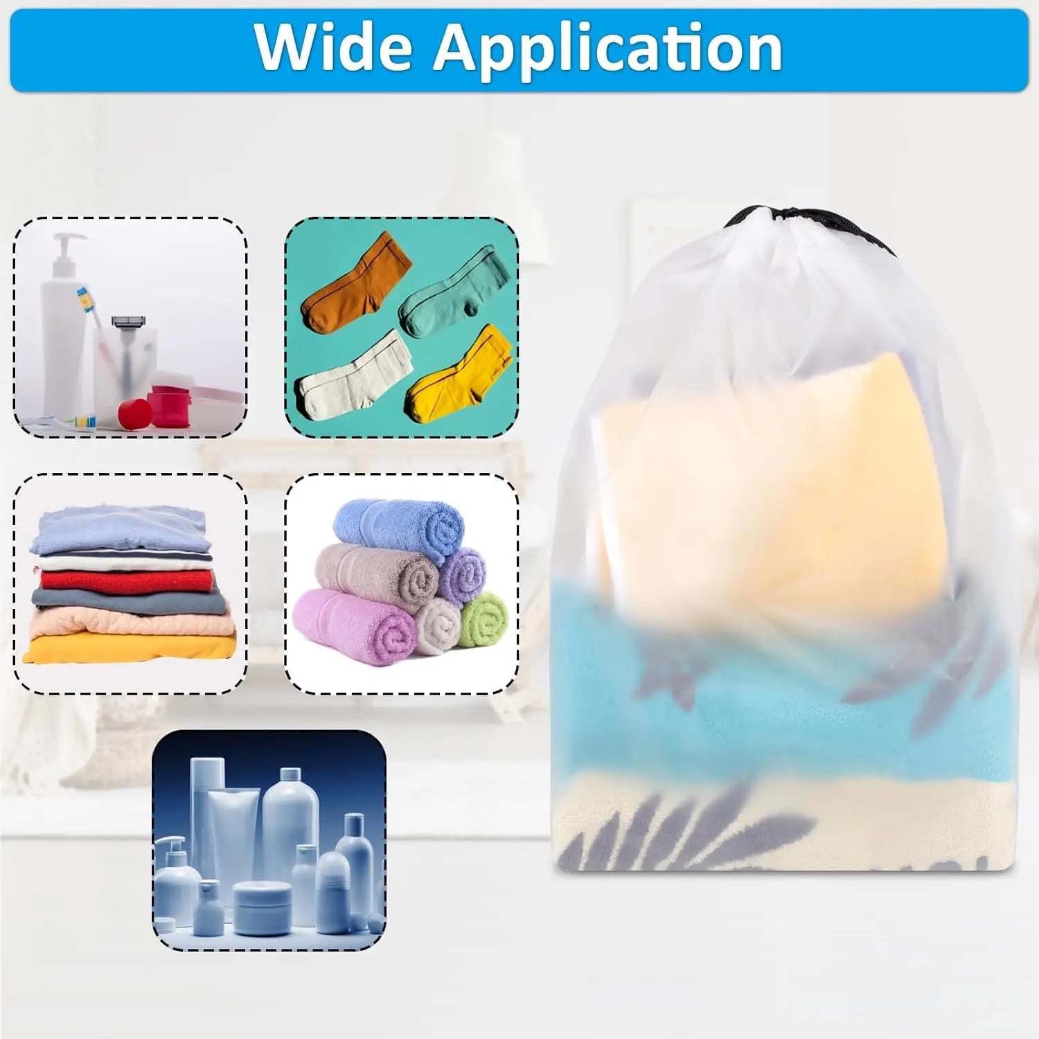 Waterproof Travel Shoe Bags – 5-Pack Clear Drawstring Storage, 15.7x11.8" Travel Bag Peaceful Pleasures Health and Wellness