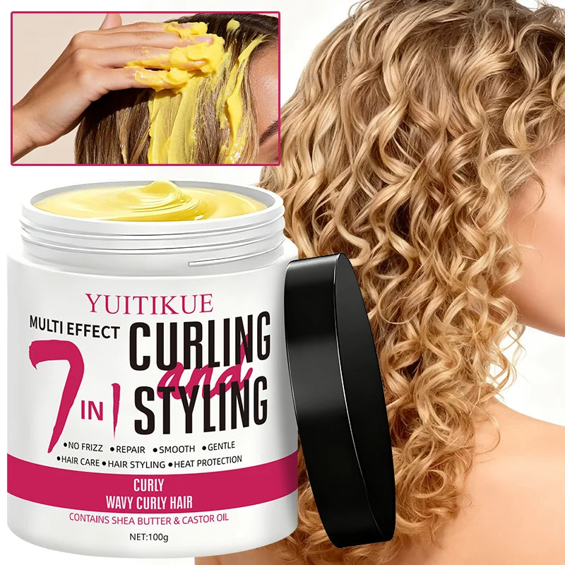 YUITIKUE 7-in-1 Curling Cream 100g - Defines Curls, Eliminates Frizz, Adds Shine & Heat Protection, with Shea & Castor Oil Peaceful Pleasures Health and Wellness