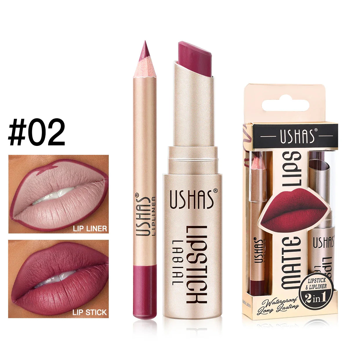USHAS 12-Color Matte Lipstick & Lip Liner Set – Waterproof