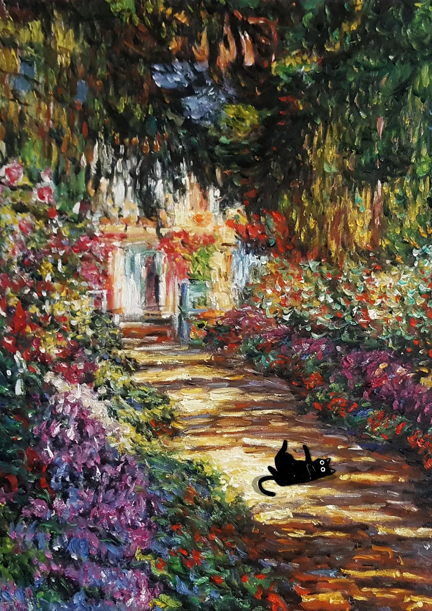 Monet Black Cat Lotus Pond Canvas Print | Wall Art Decor