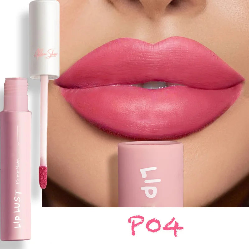 10-Color Matte Liquid Lipstick – Nude Pink & Red, Waterproof
