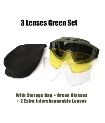 Tactical Goggles 3 Lenses | Windproof Motocross Shooting