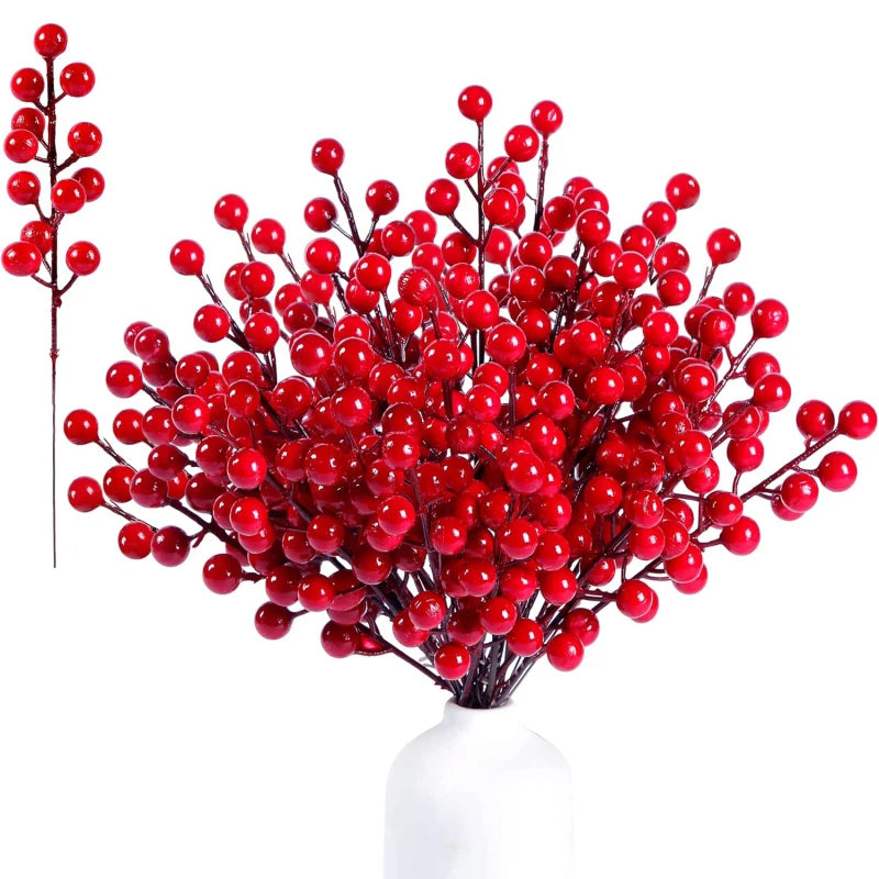 12Pcs Artificial Holly Berry Branches | Christmas & Wedding Decor