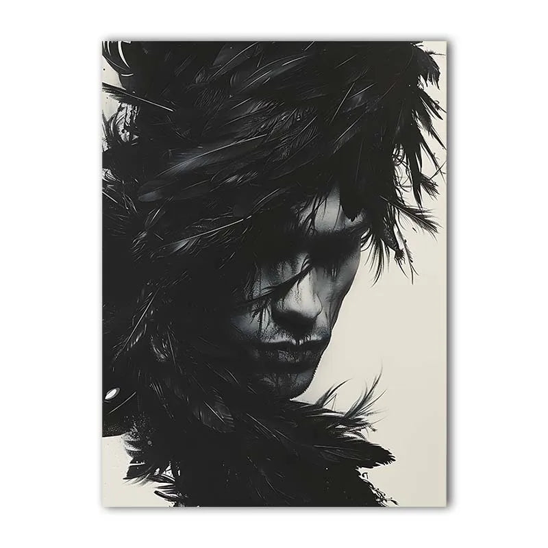 Black & White Feathers Man Canvas Wall Art | Modern Abstract Canvas Wall Art Peaceful Pleasures Health and Wellness 03 15x20cm No Frame China Mainland