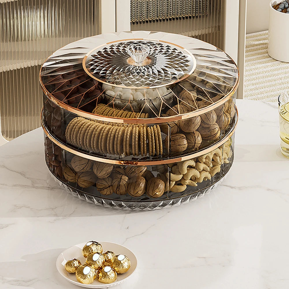 Household Tea Table Fruit Tray Rotatable Stackable Fruit Dispensing Box Dry Fruit Tray Fruit Dish Candys Container Storage Peaceful Pleasures Health and Wellness