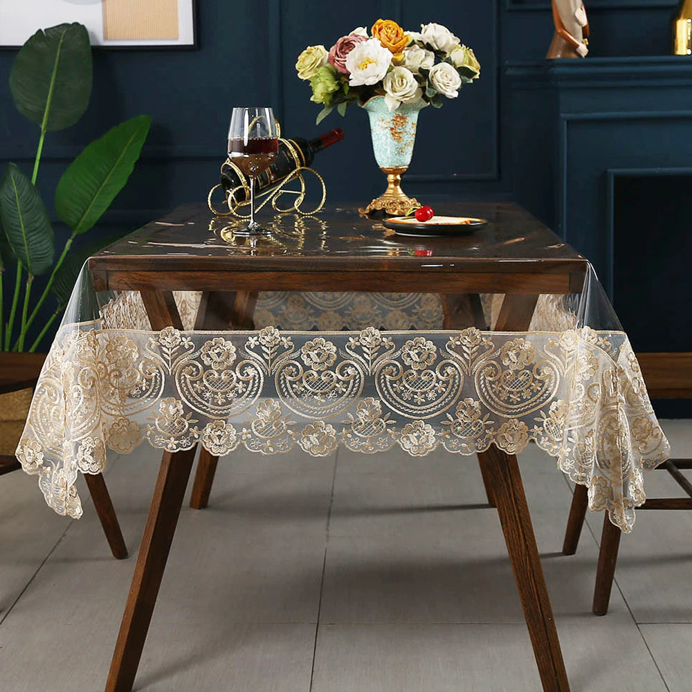 BATTILO Clear PVC Waterproof Tablecloth | Vinyl Lace Cover