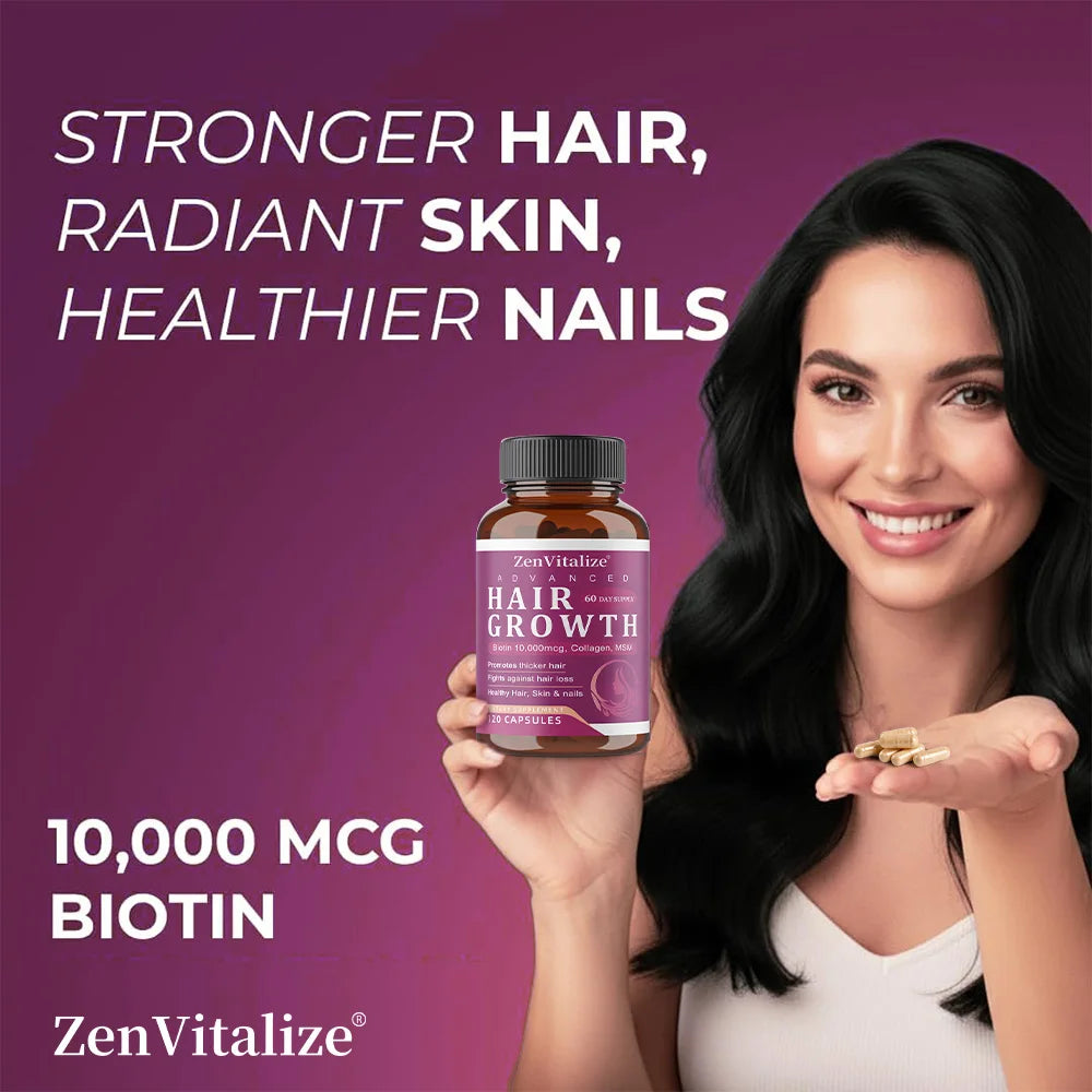 Biotin + Collagen Capsules - Promotes Hair Growth, Anti-Aging, Supports Joints & Bones, Stronger Nails, Beauty Health Peaceful Pleasures Health and Wellness