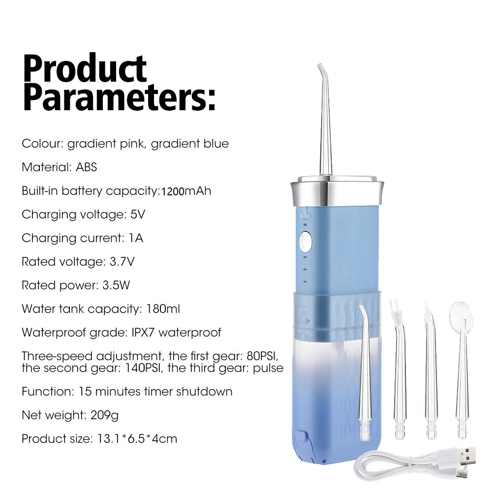 Electric Portable Oral Irrigator Cordless Water Flosser Teeth Pick for Home Travel Teeth Whitening Oral Care 1500rpm Water Jet Peaceful Pleasures Health and Wellness TYPE 1