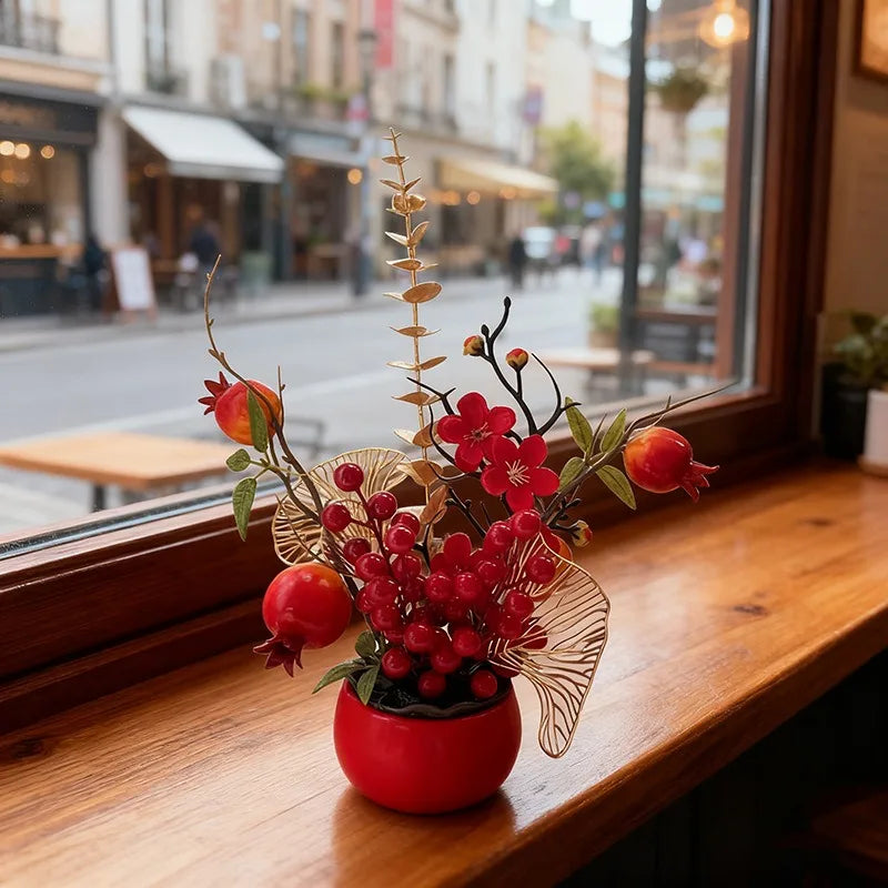 Red Persimmon Artificial Bonsai | New Year Home Decor Gift