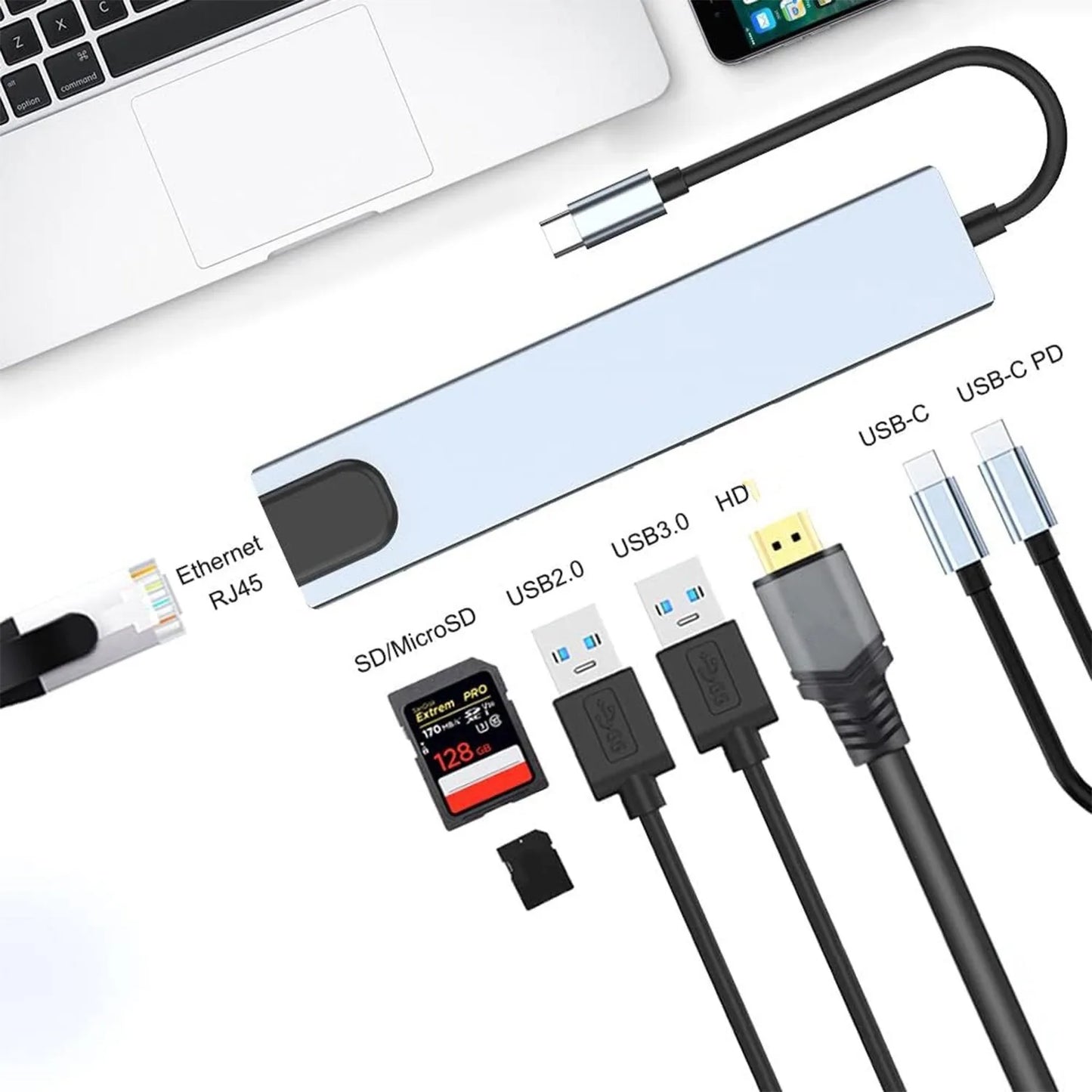 8 in1 USB C HUB 3.0 Type C Splitter 4K Docking Station Laptop Adapter PD SD TF For Macbook Air M1 iPad Pro RJ45 HDMI-Compatible Peaceful Pleasures Health and Wellness 8-in-1