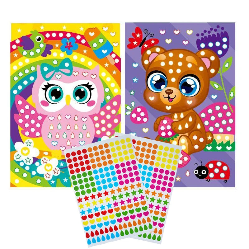 Children Colorful Round Dot Puzzle Stickers Cartoon Animal Mosaic